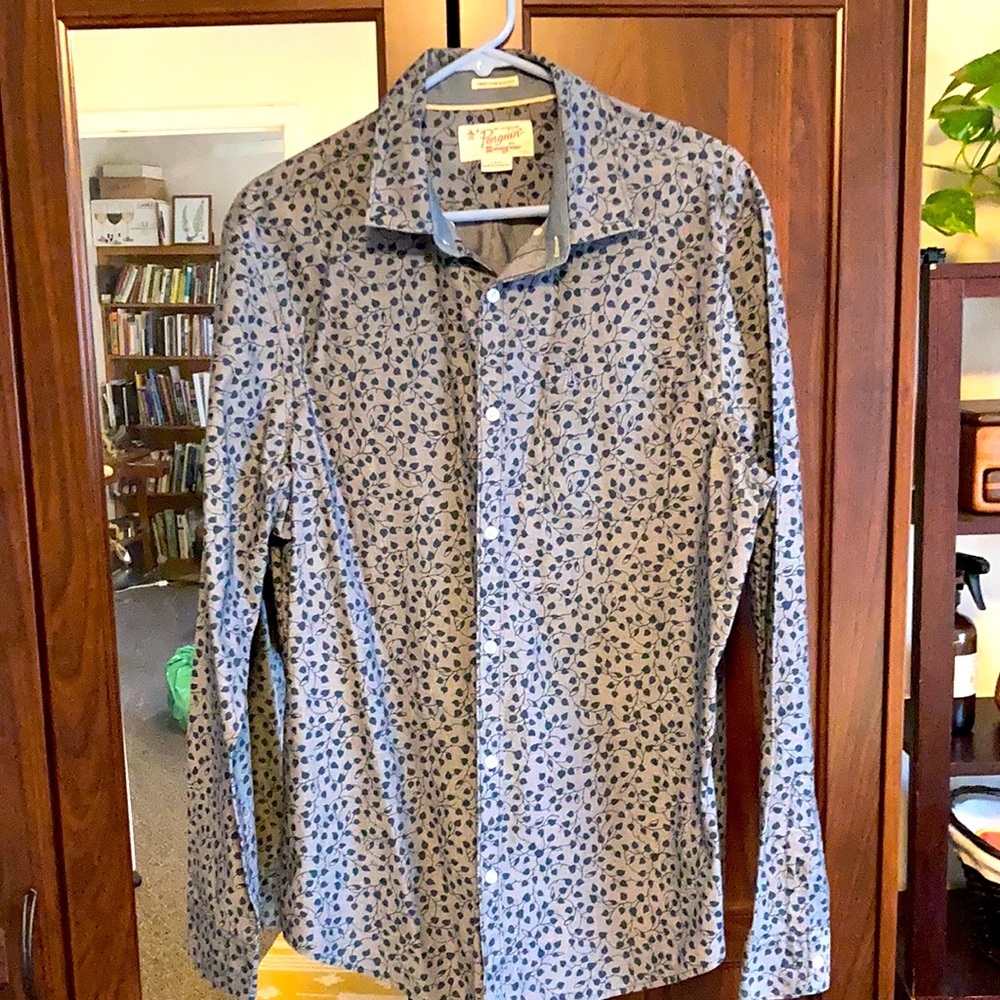 Original Penguin by Munsingwear Large Heritage Slim Fit Button Up Blue Ivy Shirt
